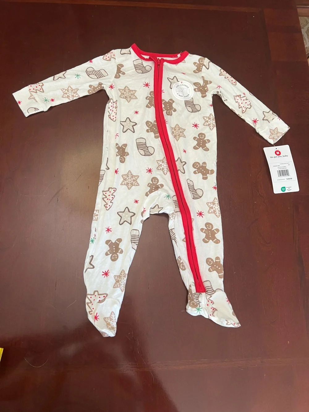 Huggies Cream & Red Trim Holiday Footie One-Piece